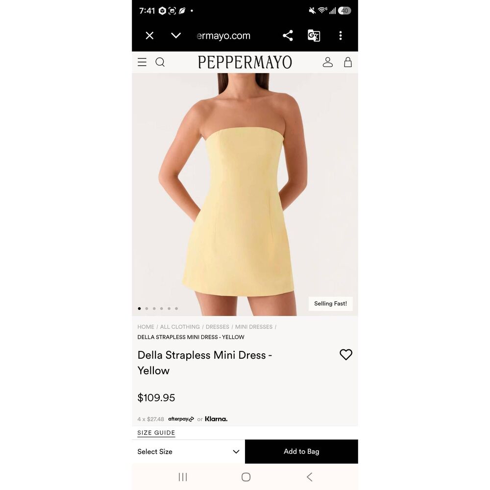 Peppermayo Della Strapless Mini Dress - Yellow US 2 NWT - Picture 10 of 10
